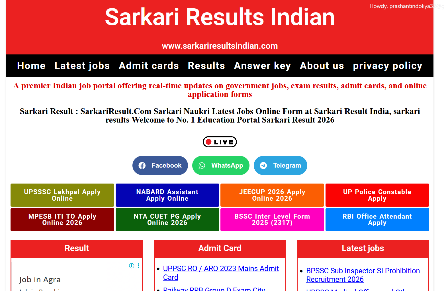 Sarkari Result : SarkariResult.Com Sarkari Naukri Latest Jobs Online Form at Sarkari Results 2026 Welcome to No. 1 Education Portal Sarkari Result 2026